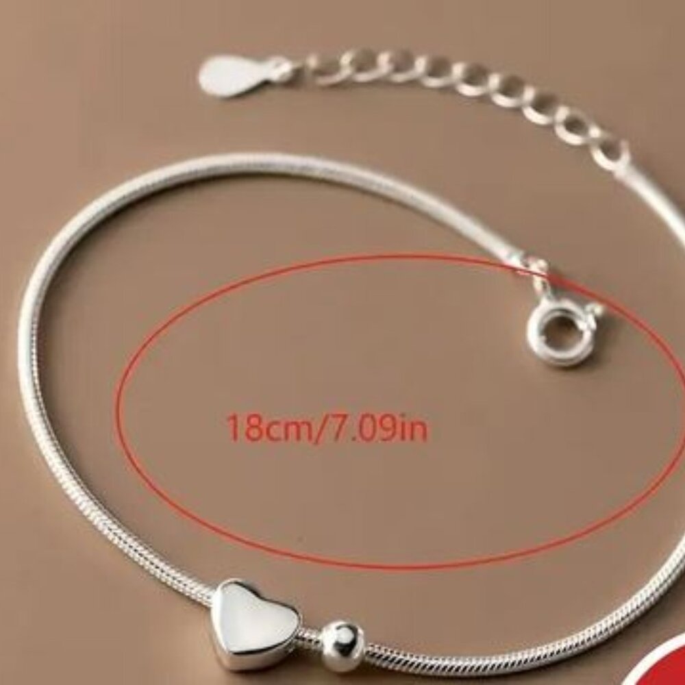 925 Sterling Silver Heart-shaped Small Bead Bracelet - NEW - Picture 4 of 5